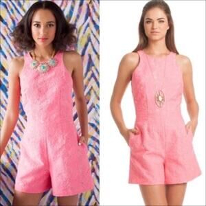 Trina Turk Tabatha Pink Lace Brocade Sleeveless Romper Size 2